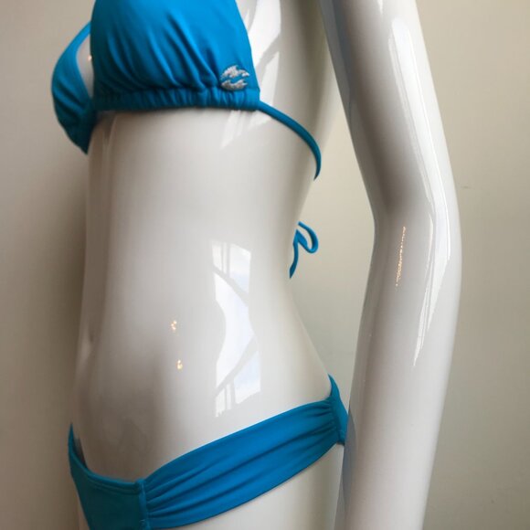Billabong BLUE CRUSH era Vintage bikini solid blue halter top set RARE - Picture 8 of 10